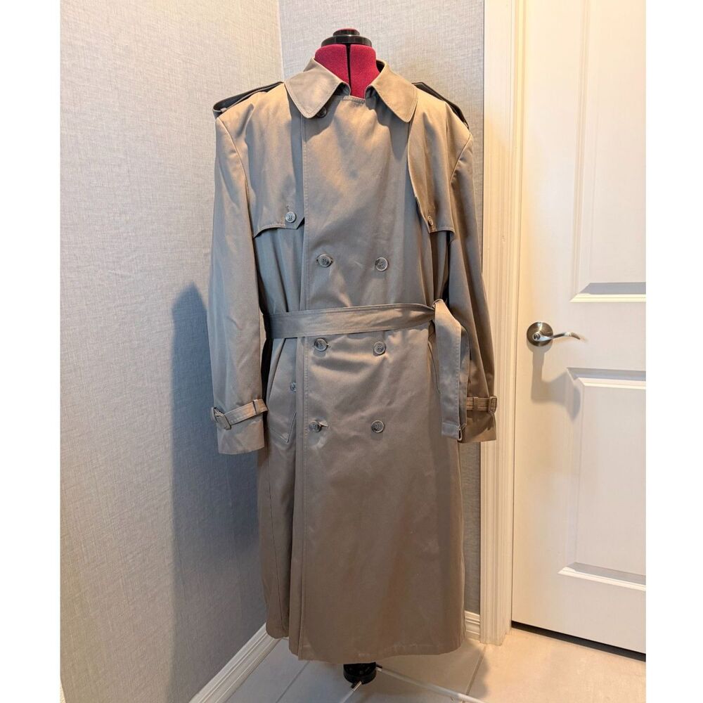 London Fog Towne Mens Stone Trench Coat Zip Out Warm Liner Size 50 Long Classic